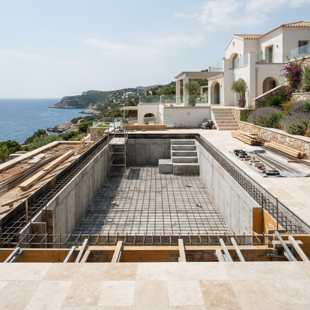 Construcción de piscina de obra en una vivienda de Sitges